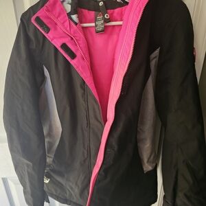 Gerry Girls Coat Size L 14/16 With Removable Liner, Black Pink & Floral Print